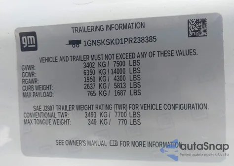 2023 Chevrolet Tahoe K1500 Premier from USA, damaged, VIN 1GNSKSKD1PR238358